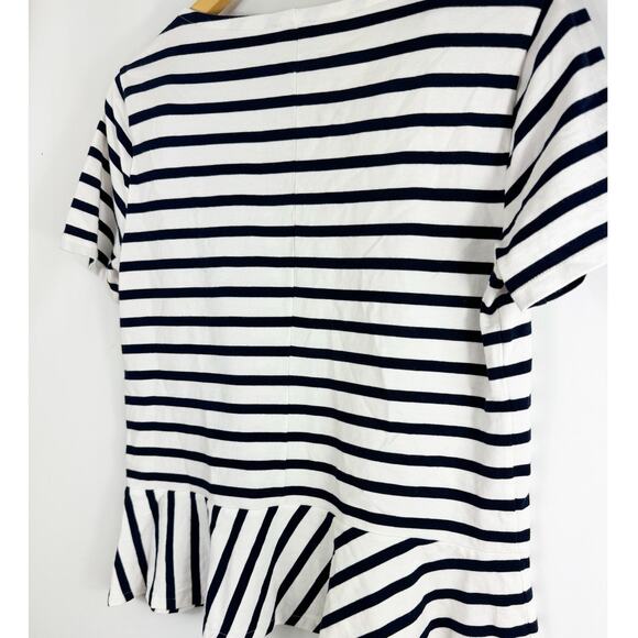 J. Crew Womens Peplum Striped Shirt Navy White Nautical Short Sleeve Medium - Picture 7 of 7